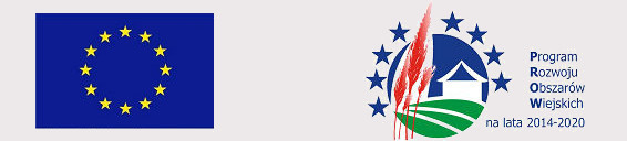 Grafika mająca szare tło. Z lewej strony flaga Unii Europejskiej, z prawej logo typ Programu Rozwoju Obszarów Wiejskich oraz tekst: Program Rozwoju Obszarów Wiejskich na lata 2014-2020